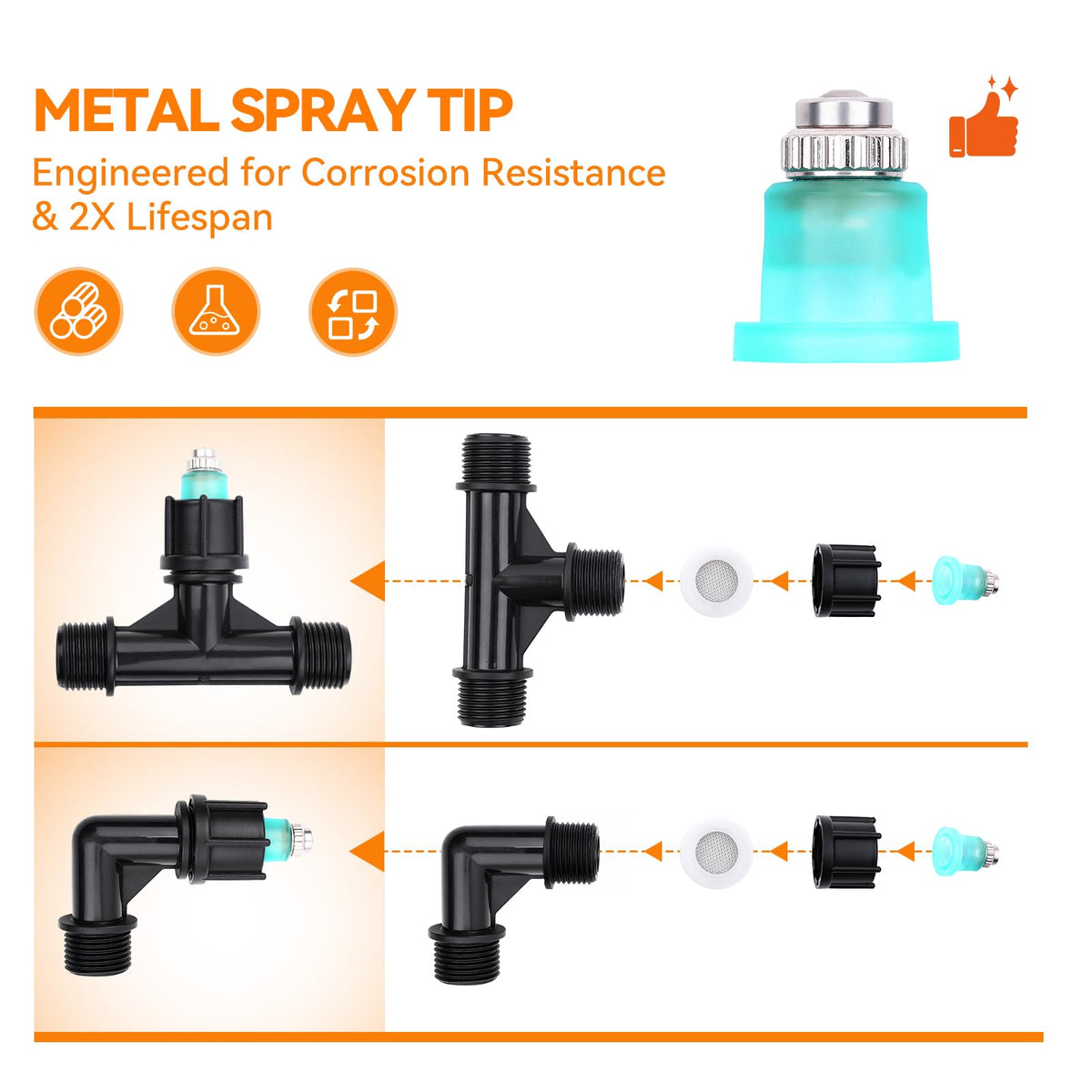 VANPET brass fittings compatibility with 3/8 and 1/2 inch sprayers for easy setup.