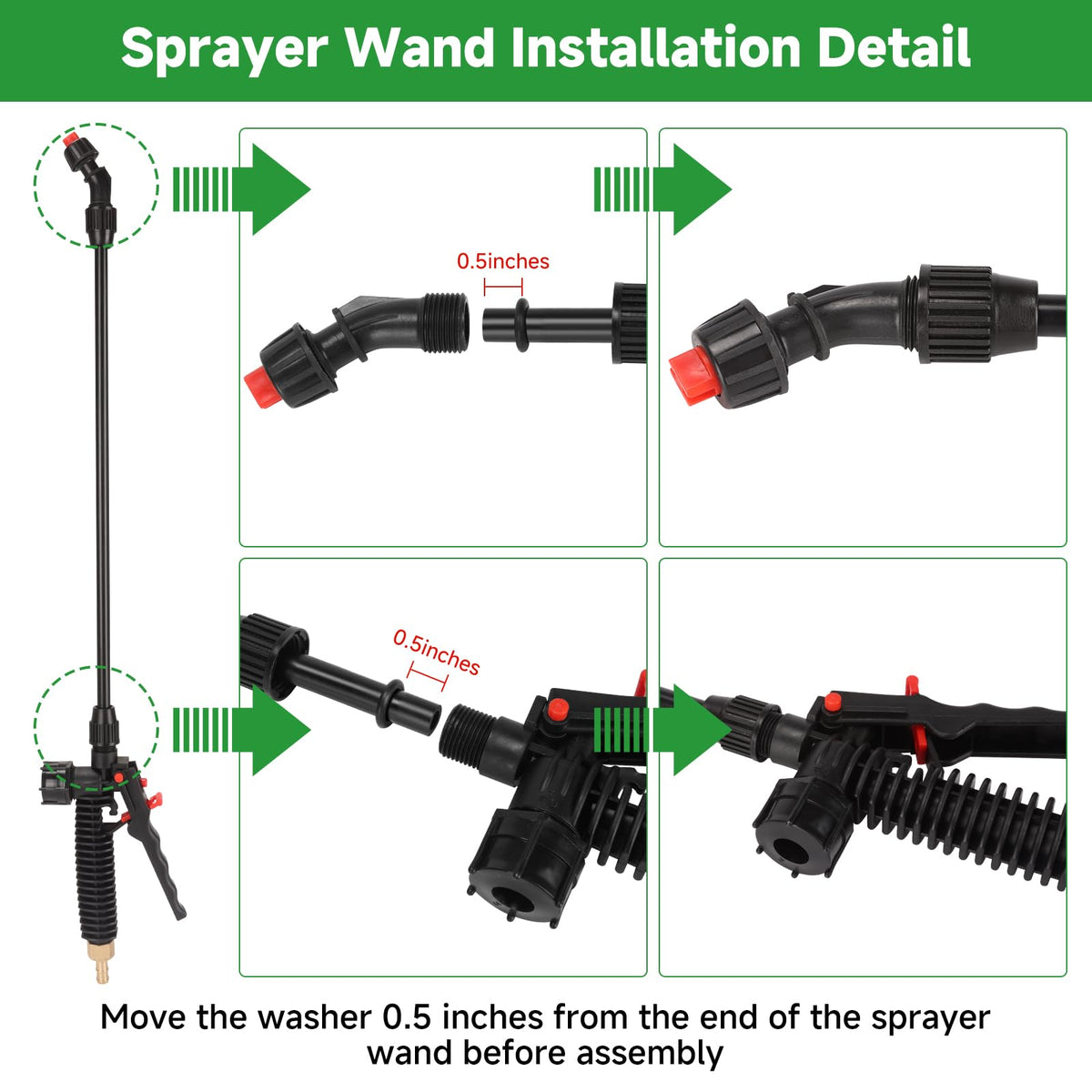 Horizontal dual-head nozzle on VANPET wand for wide-area spray.