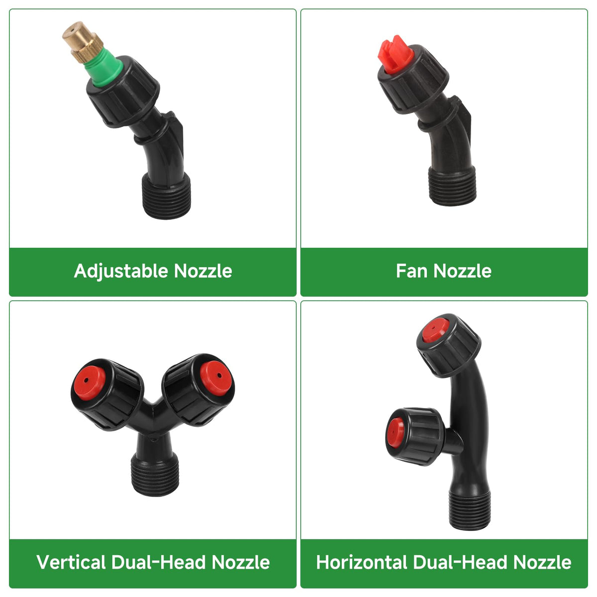 VANPET sprayer nozzles display four spray patterns for versatility.