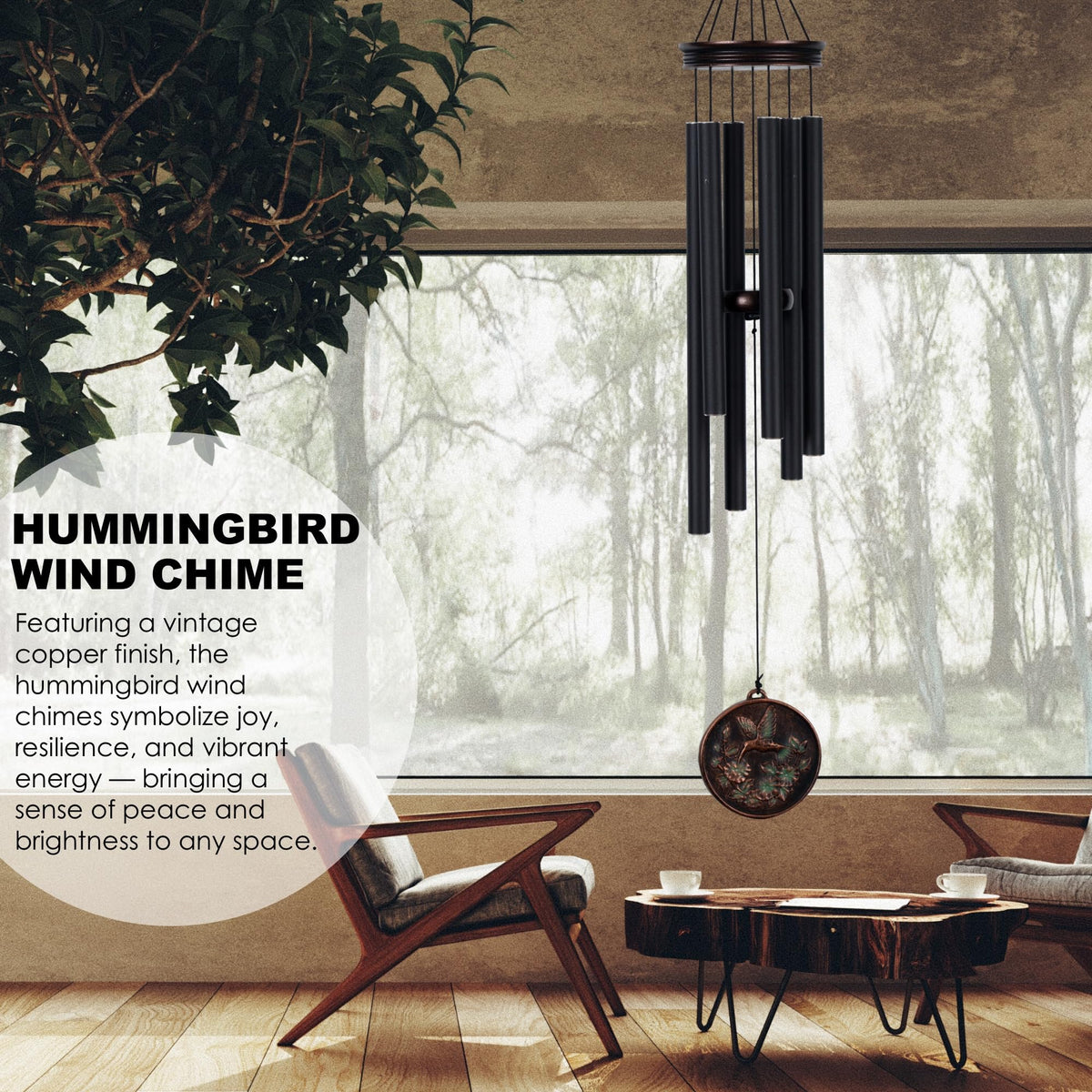 Vanquer wind chimes with antique copper finish enhance exterior aesthetic