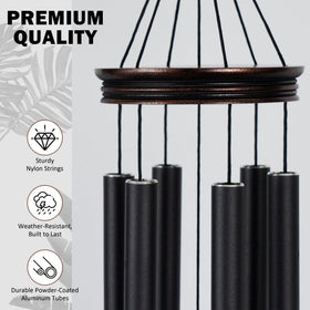 Vanquer wind chimes in vintage black with wood platform for premium patio decor