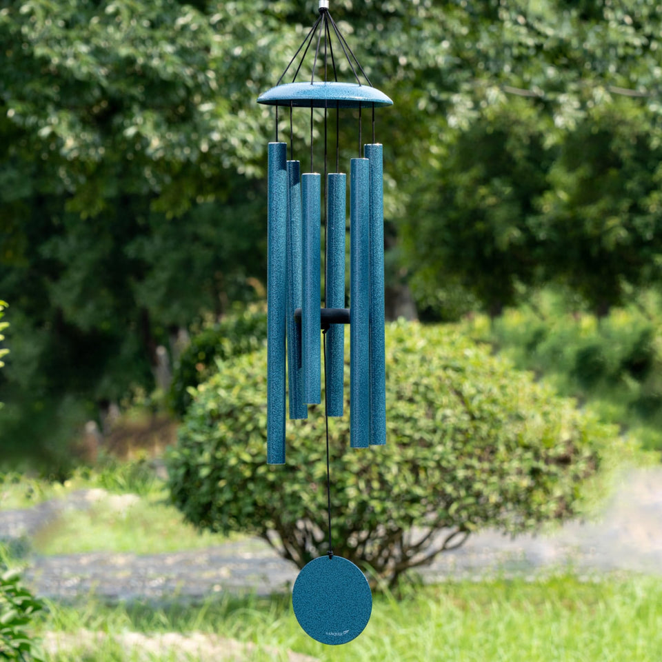 Vanquer Deep Tone Wind Chimes in blue with glossy finish for calm outdoor ambience.