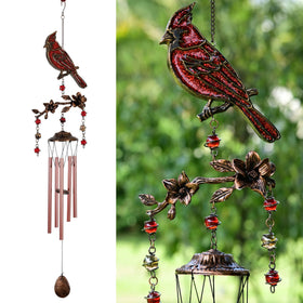 Vanquer wind chimes outside with glitter resin cardinal for vibrant garden accents.