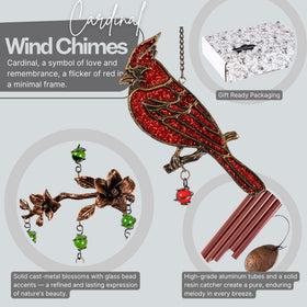 Vanquer cardinal wind chimes emit soothing tones that calm gardens and patios.