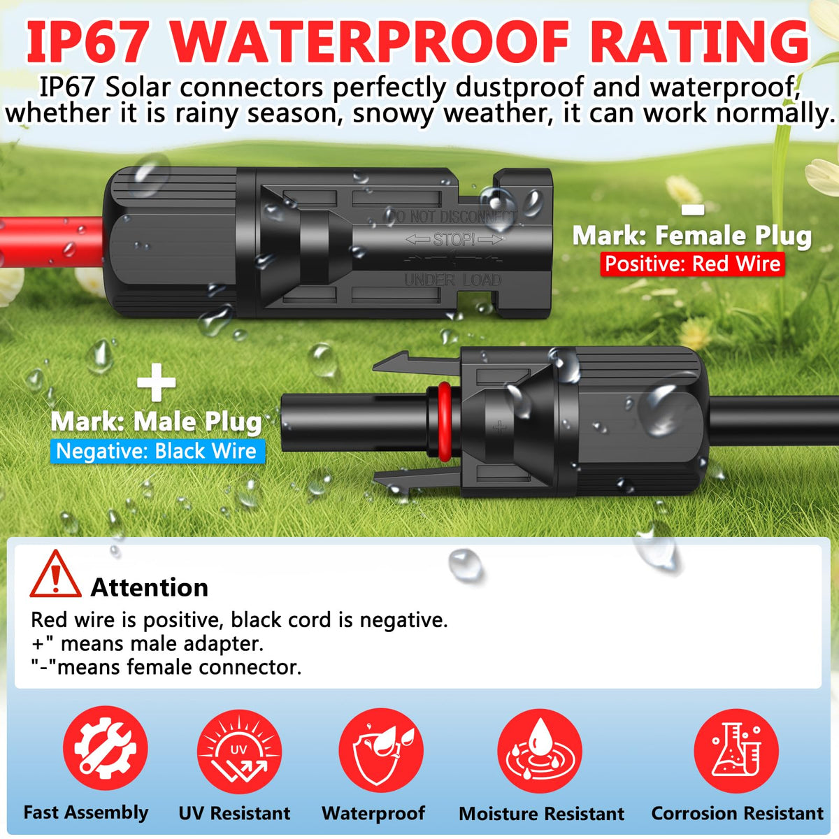 Vansdon 10AWG black solar cable with waterproof connectors suits boat and RV power.