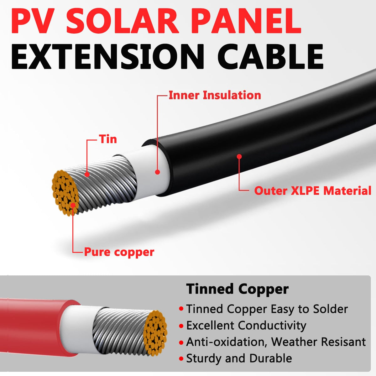 Vansdon 10AWG red positive conductor for high-conductivity solar connections