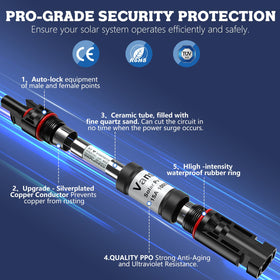 Vansdon 15A fuse connector inline provides safe circuit interruption for solar panels and controllers.