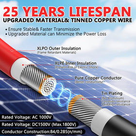 Vansdon 2x40ft solar extension black highlights weatherproof connectors for outdoor solar apps.