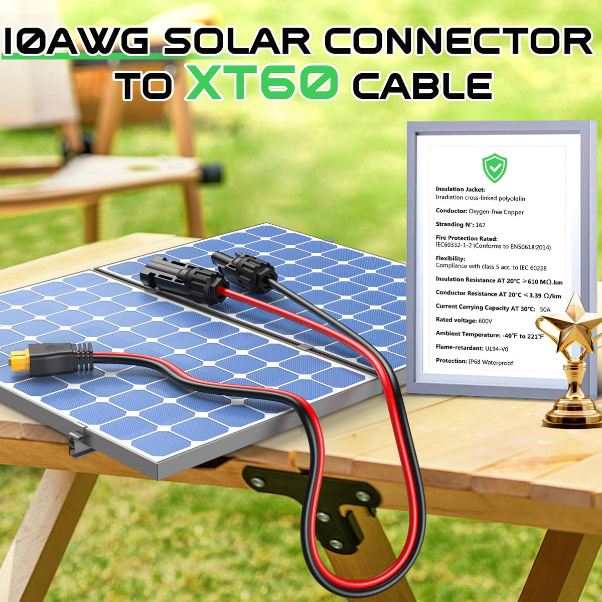 Vansdon 10AWG solar to xt60 cable helps connect panels to devices cleanly.
