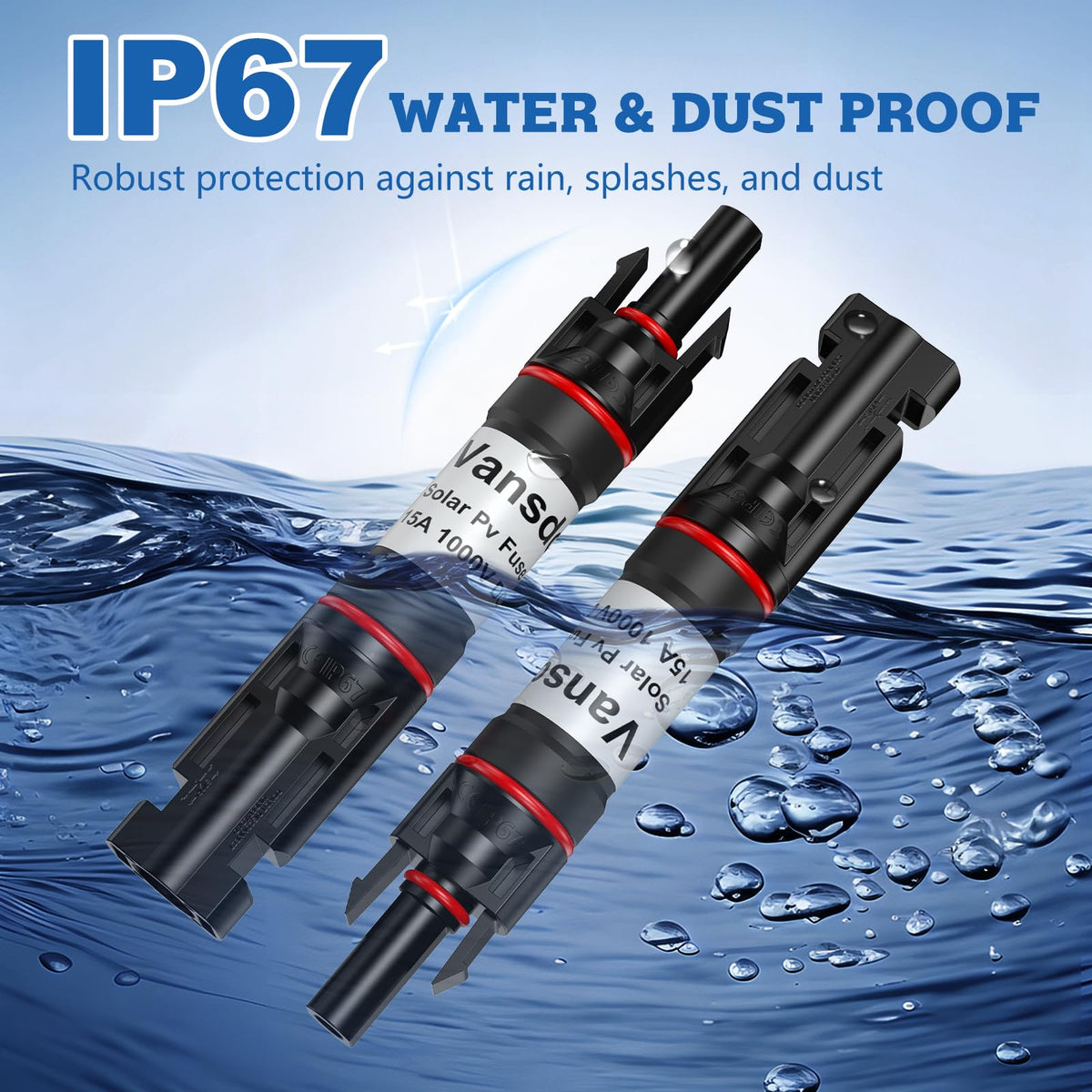 Vansdon waterproof IP67 fuse holder guards against water and dust in outdoor environments.