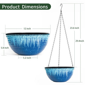 Vanslogreen hanging planter in blue flow glaze for balcony decoration.