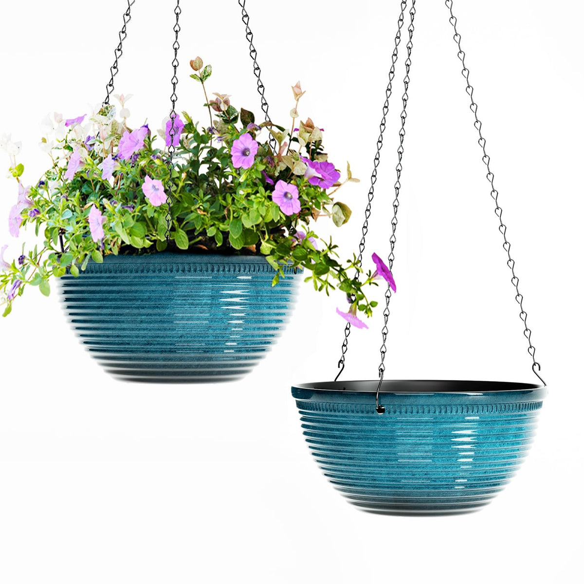 Vanslogreen 2-pack hanging planter glazed blue, front view for stylish indoor greenery.