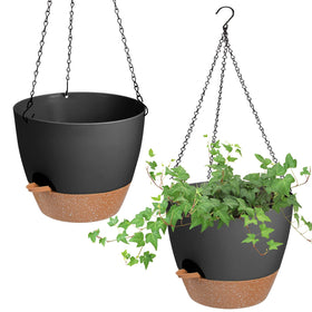 Vanslogreen hanging planter 2-pack shown in black for balcony greenery.