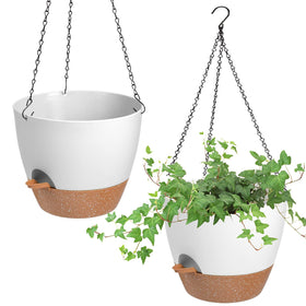 Vanslogreen hanging planter set in white, 8-inch diameter, ideal for indoor greenery display.