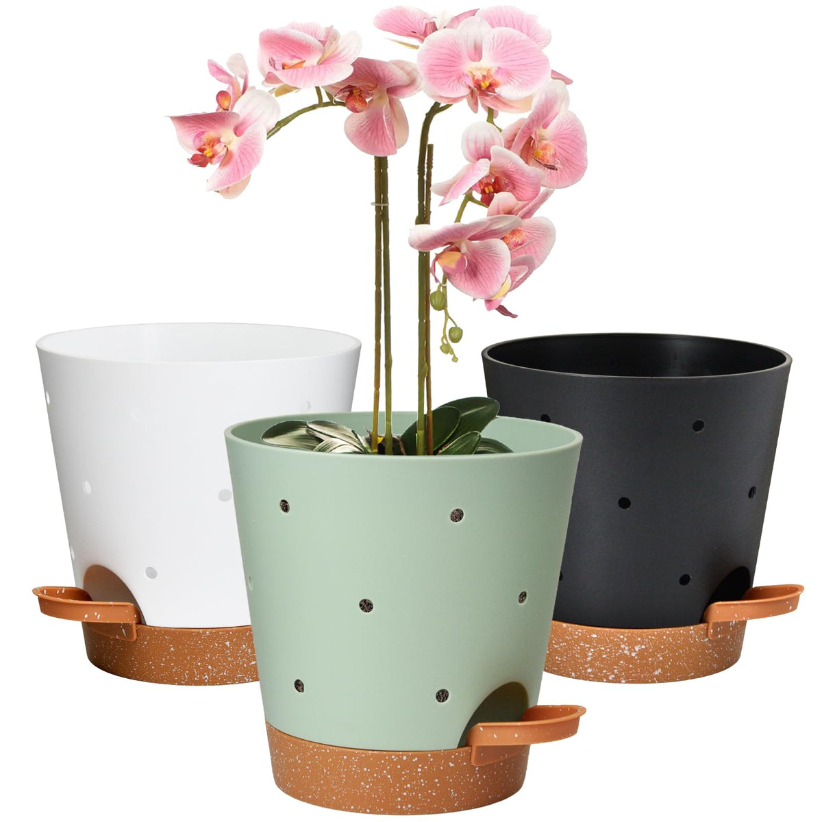 Vanslogreen orchid pot 6-inch self-watering 3-pack, promotes healthy root moisture.
