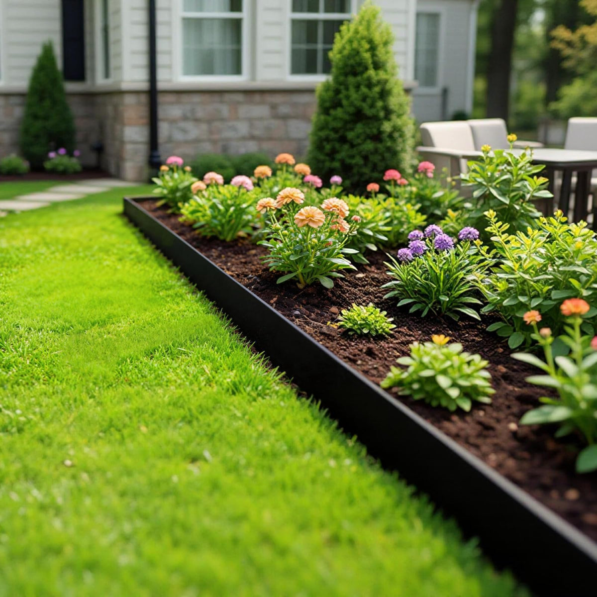 VAPOURSKY edging frames flower beds with clean, defined borders