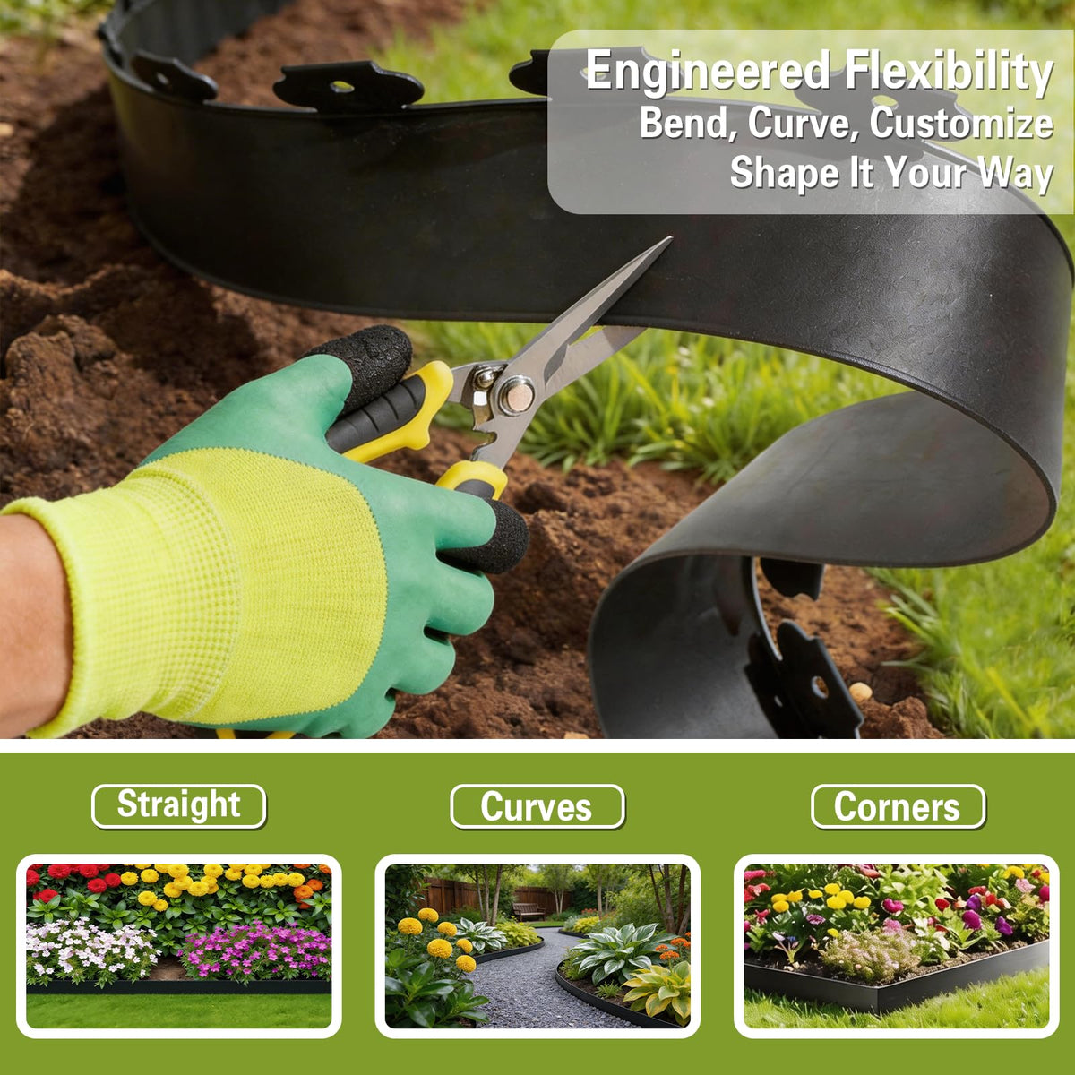 VAPOURSKY gardening gloves protect hands during edging projects.