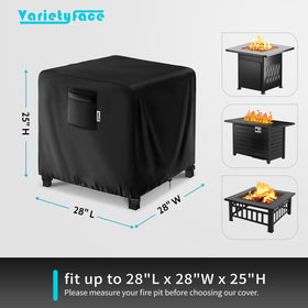 VARIETYFACE buckle-straps secure the fire pit cover against windy conditions.