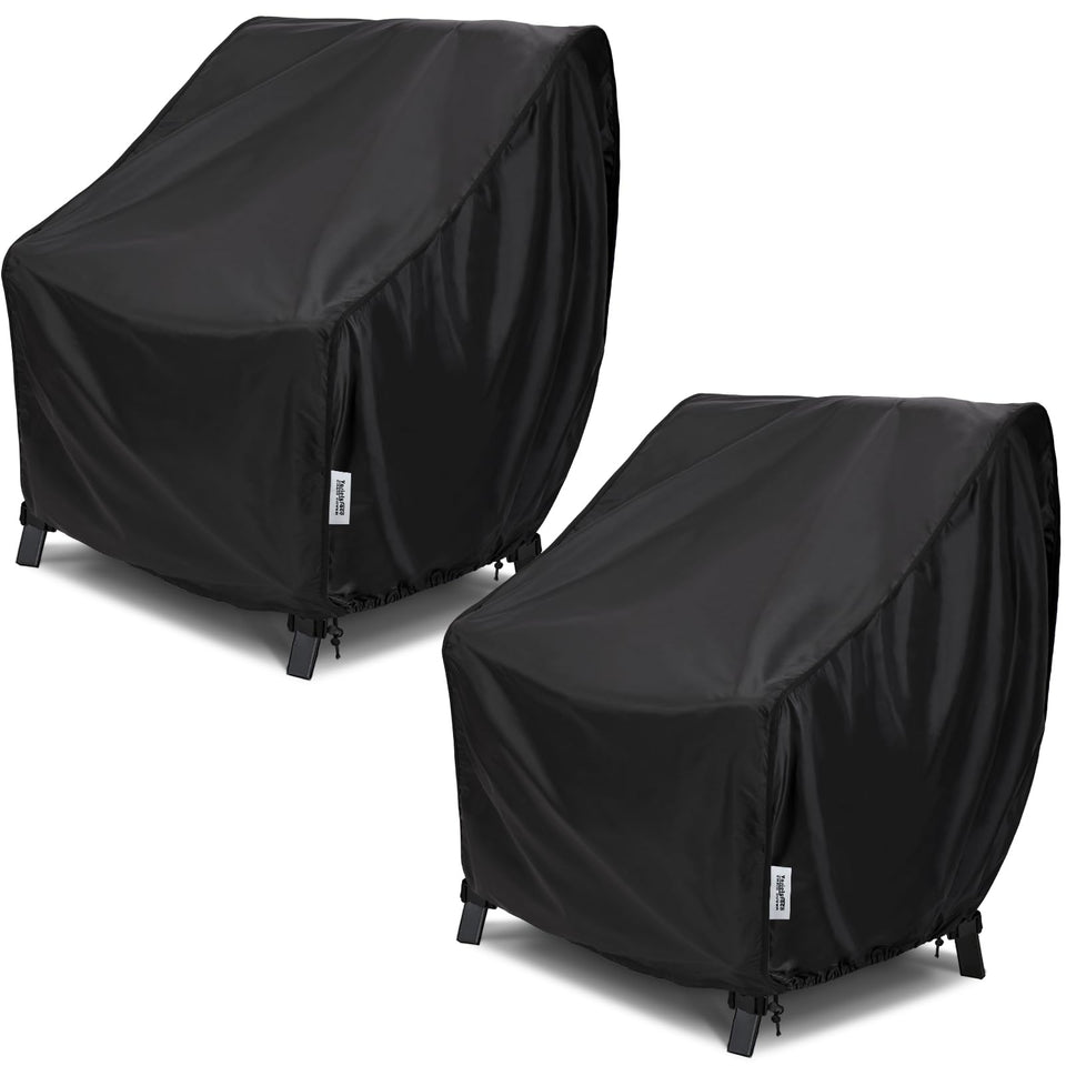 VARIETYFACE oversized chair cover on chair showing secure fit and weather protection.