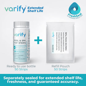 VARIFY dipping a strip into pool water for rapid results