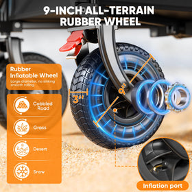 VARRONOBE 9x3 all-terrain tires provide smooth rides on sand and grass.