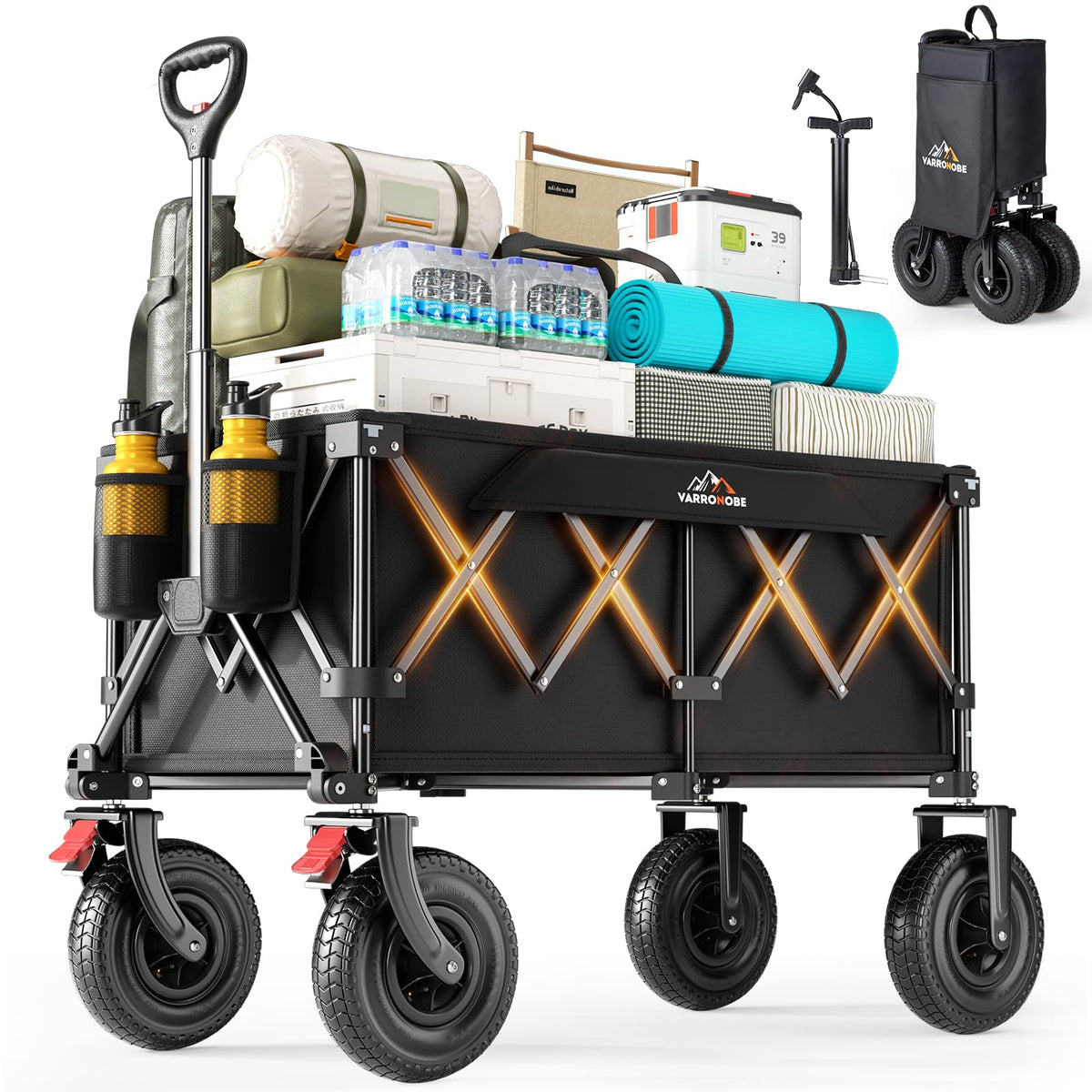 VARRONOBE Beach Wagon with inflatable wheels ideal for sand transport.