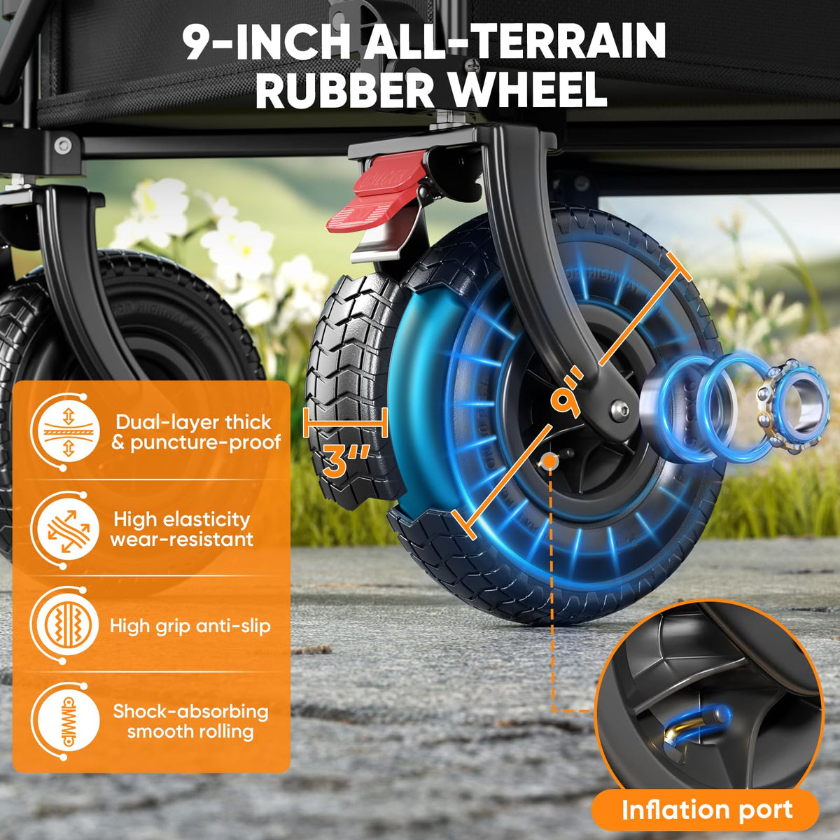 VARRONOBE heavy-duty steel frame supports up to 350 pounds on any terrain.