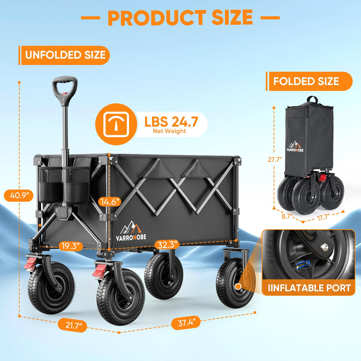 VARRONOBE foldable wagon-compact-storage demonstrates space-saving design for car trunk storage.