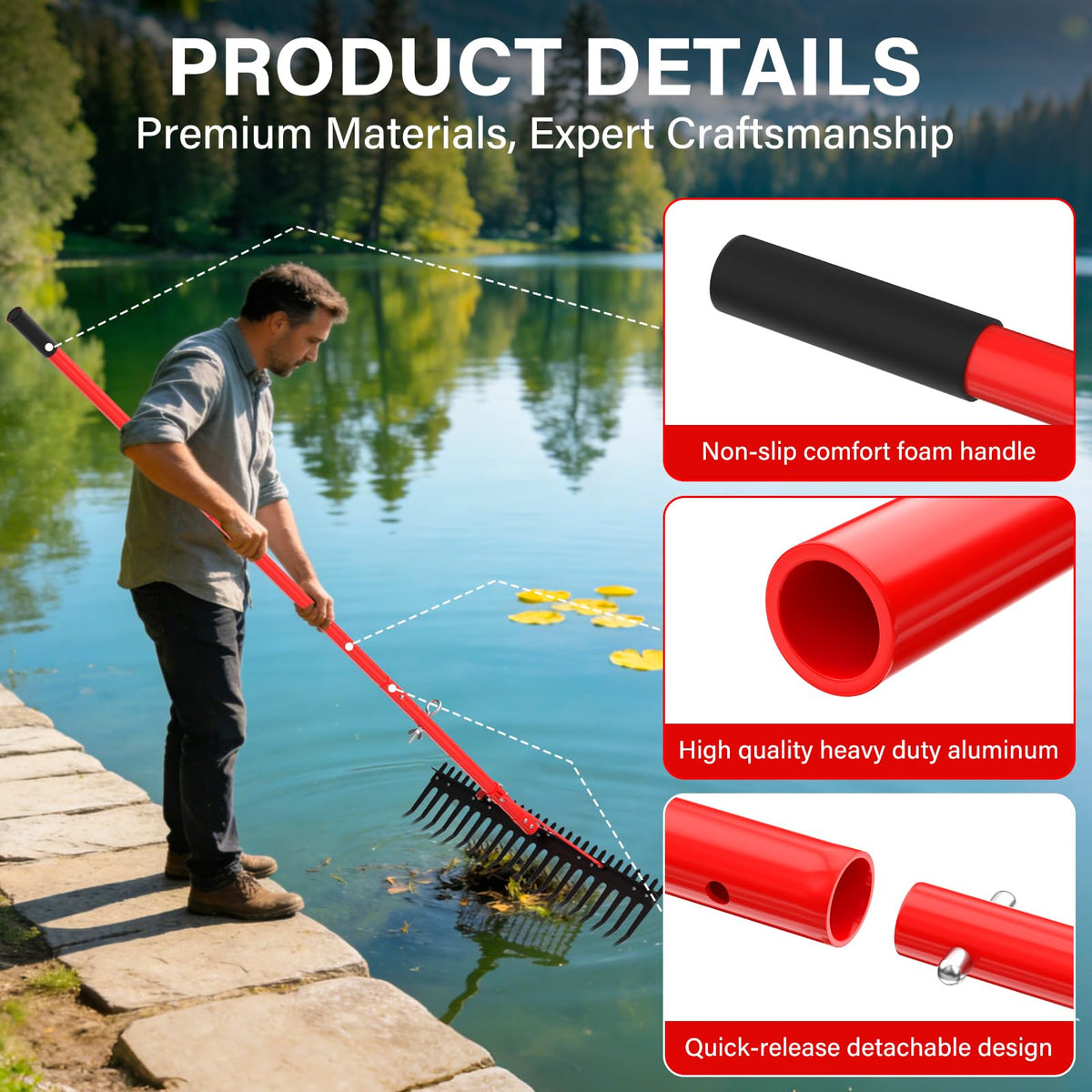 VASALAID 11-foot aluminum handle for extended reach in ponds and lakes