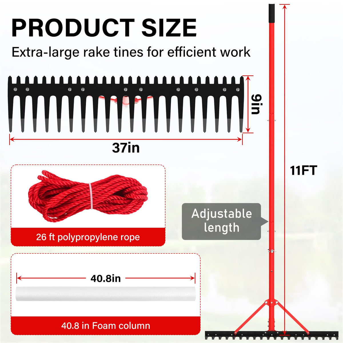 VASALAID aluminum pond rake head measuring 37x9 inches for durable pond maintenance