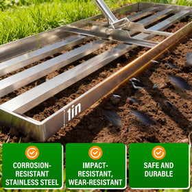 VASALAID lawn leveling rake with 78-inch handle for comfortable reach