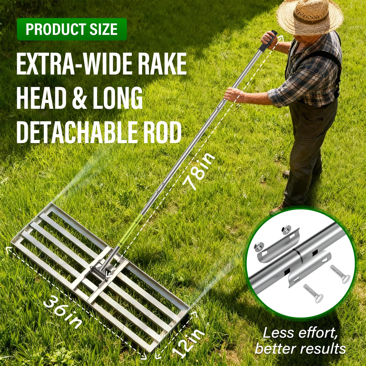 VASALAID lawn leveling rake ground plate 36x12 for smoothing and leveling