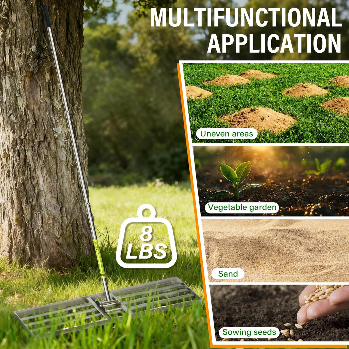 VASALAID lawn leveling rake rubber grip for comfortable handling