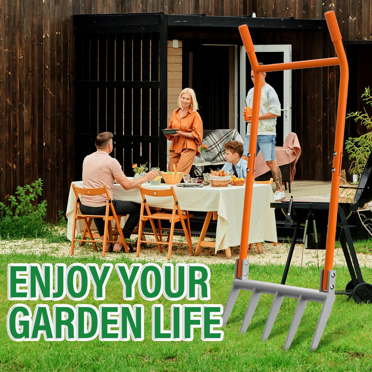 VASALAID broadfork rust-resistant coating minimizes soil adhesion during digging.