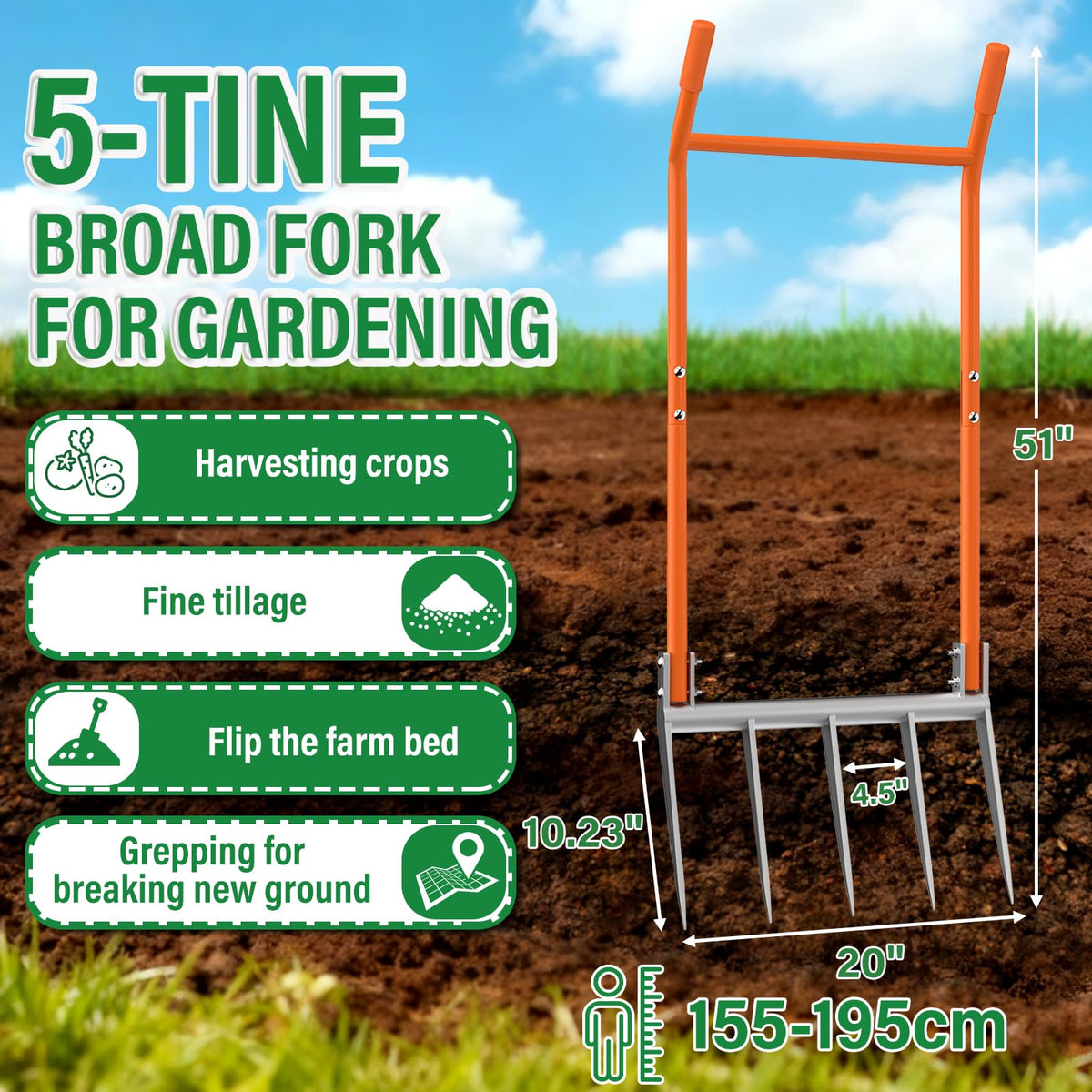 VASALAID broadfork steel construction promises durability for tough soil tasks.