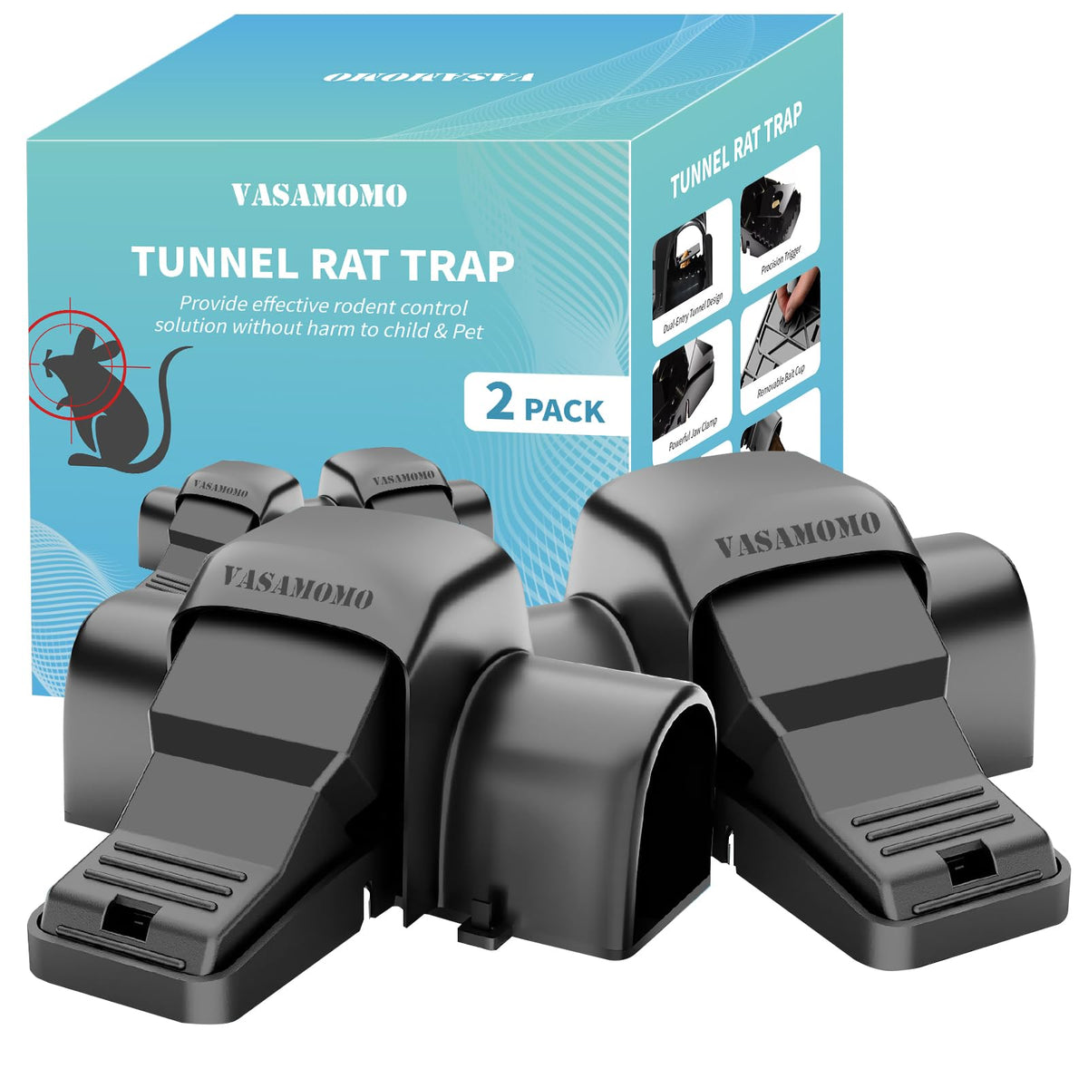 VASAMOMO large rat trap pack 2, tunnel design for efficient capture.