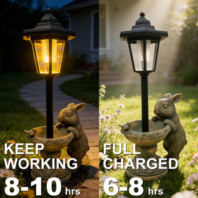 Vasesun bronze rabbit garden ornament brightens pathways after dark.