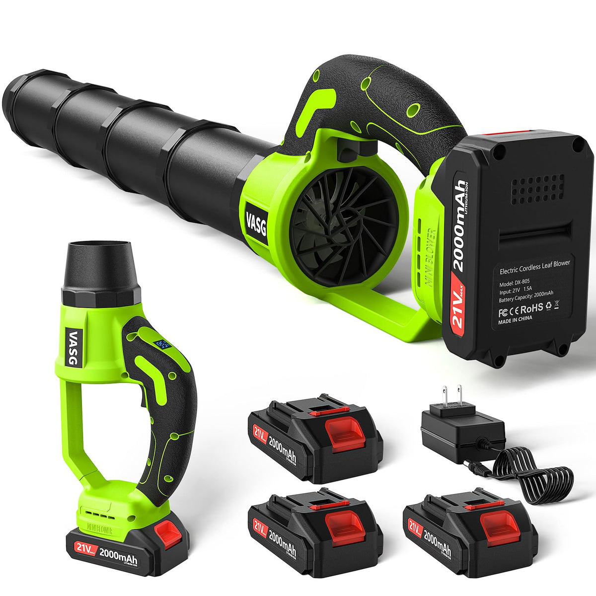 VASG Leaf Blower cordless with triple 21V batteries for longer outdoor sessions.