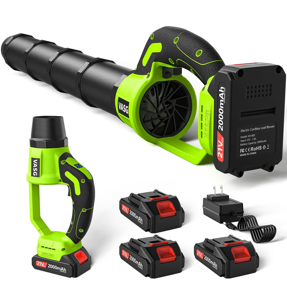 VASG Leaf Blower cordless with triple 21V batteries for longer outdoor sessions.