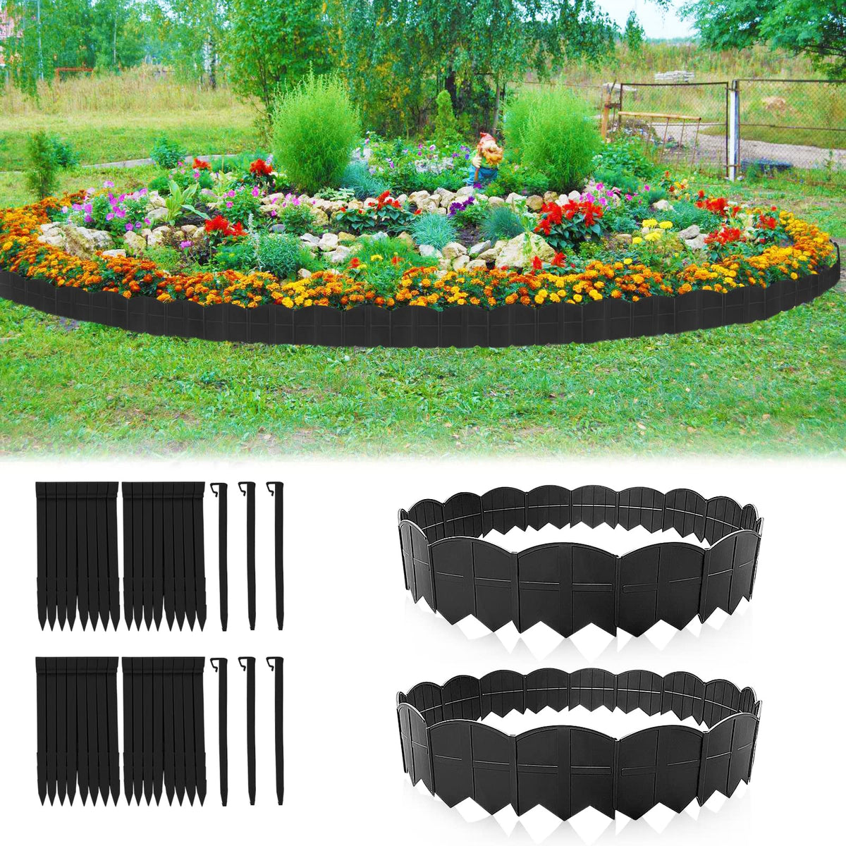 Vashly 40ft landscape edging in black creates clean lawn borders.