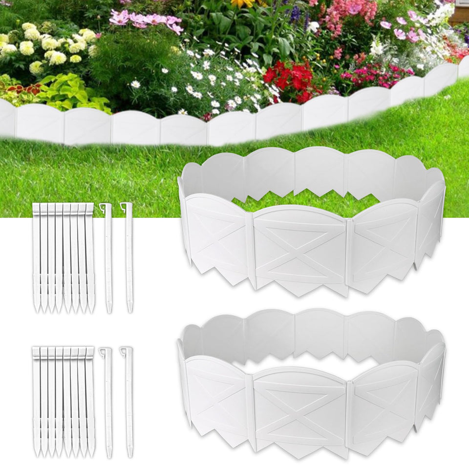 Vashly 40ft white garden edging border installed along a flower bed for clean borders.