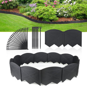 Vashly no-dig edging assembly shows flexible curved border design