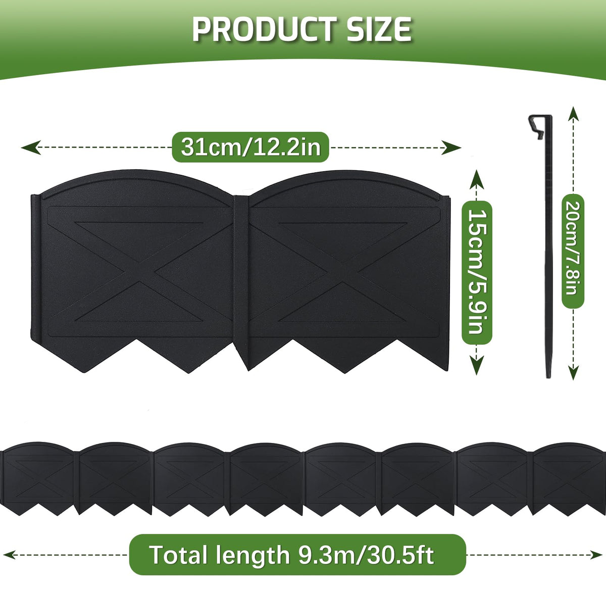 Vashly No-Dig border piece shows 6-inch height for tidy lawn edges.