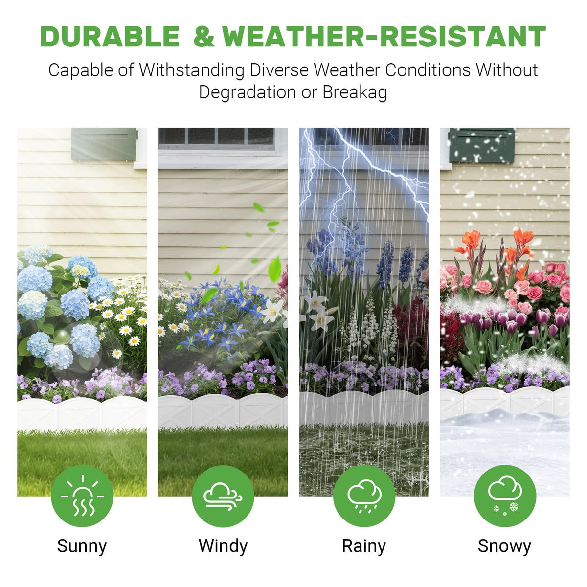 Vashly white edging highlights garden beds with a clean, crisp line.