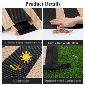 Vaukki reversible striped patio rug shows two looks for versatile outdoor spaces.
