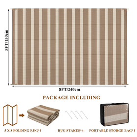 Vaukki outdoor rug showing corner stakes for windy days