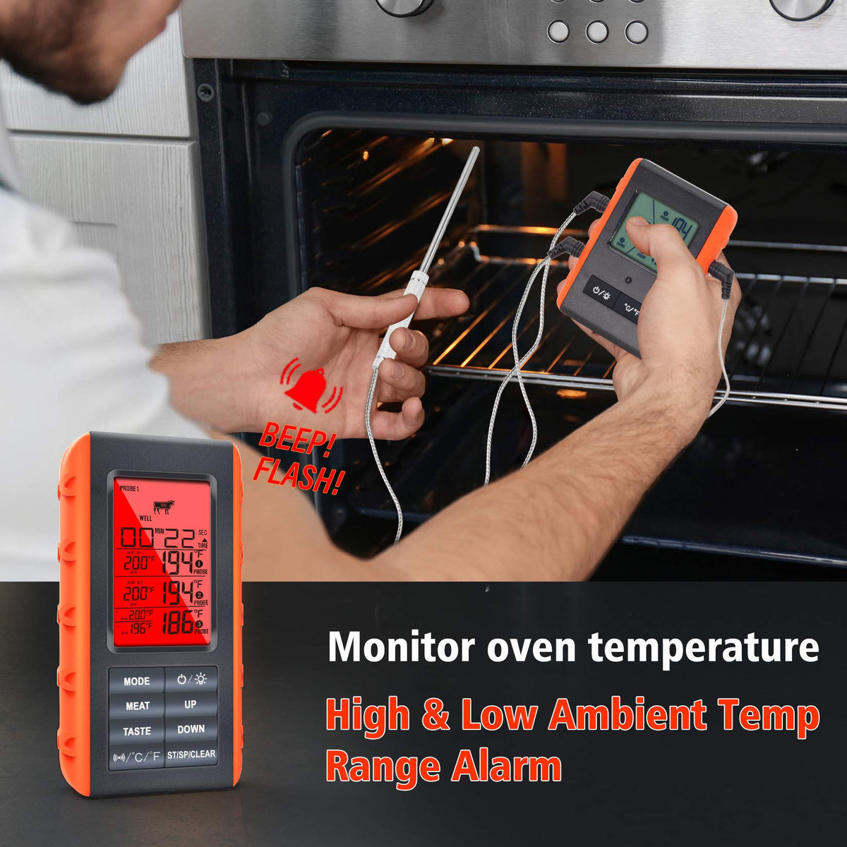 VAUNO IPX7 probe design resists splashes during grilling