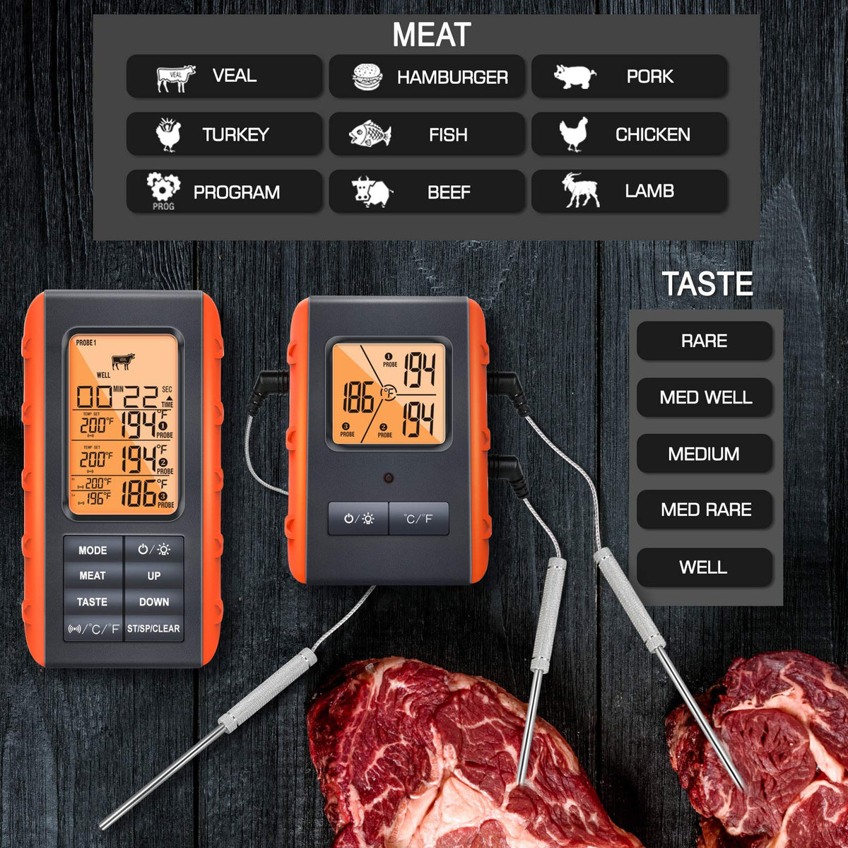 VAUNO USDA preset temperatures help select doneness confidently
