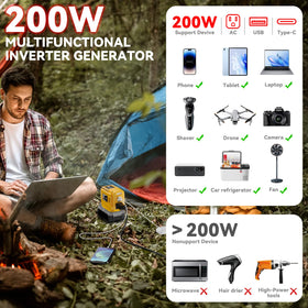 VAXCANZE 200W inverter ideal for camping and travel scenarios.