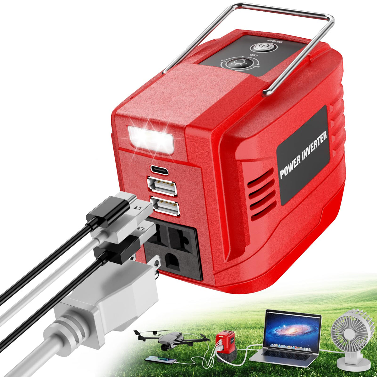 VAXCANZE 200W inverter with Milwaukee compatibility powers tools on site.